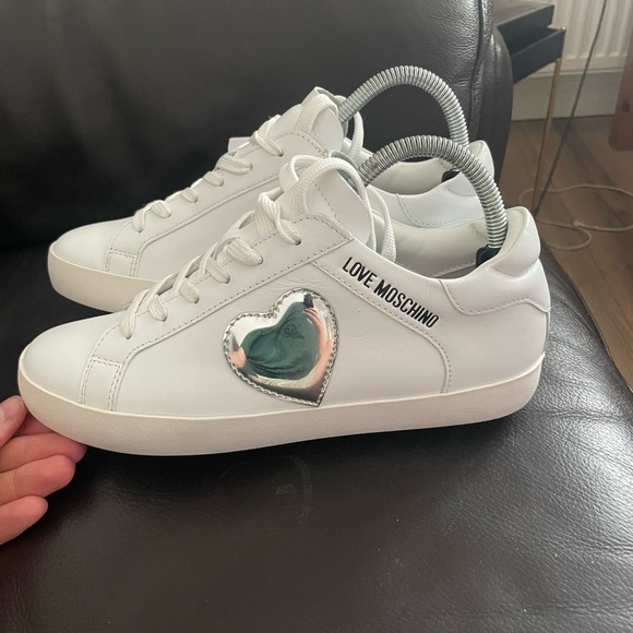 Love Moschino Shoes - Love moschino white leather trainers uk5